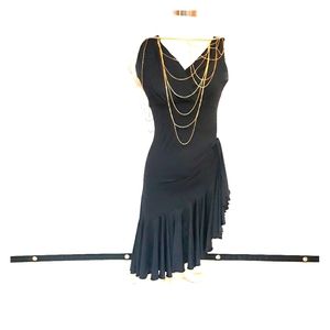 Black latin dress tangled chain attached asymetric